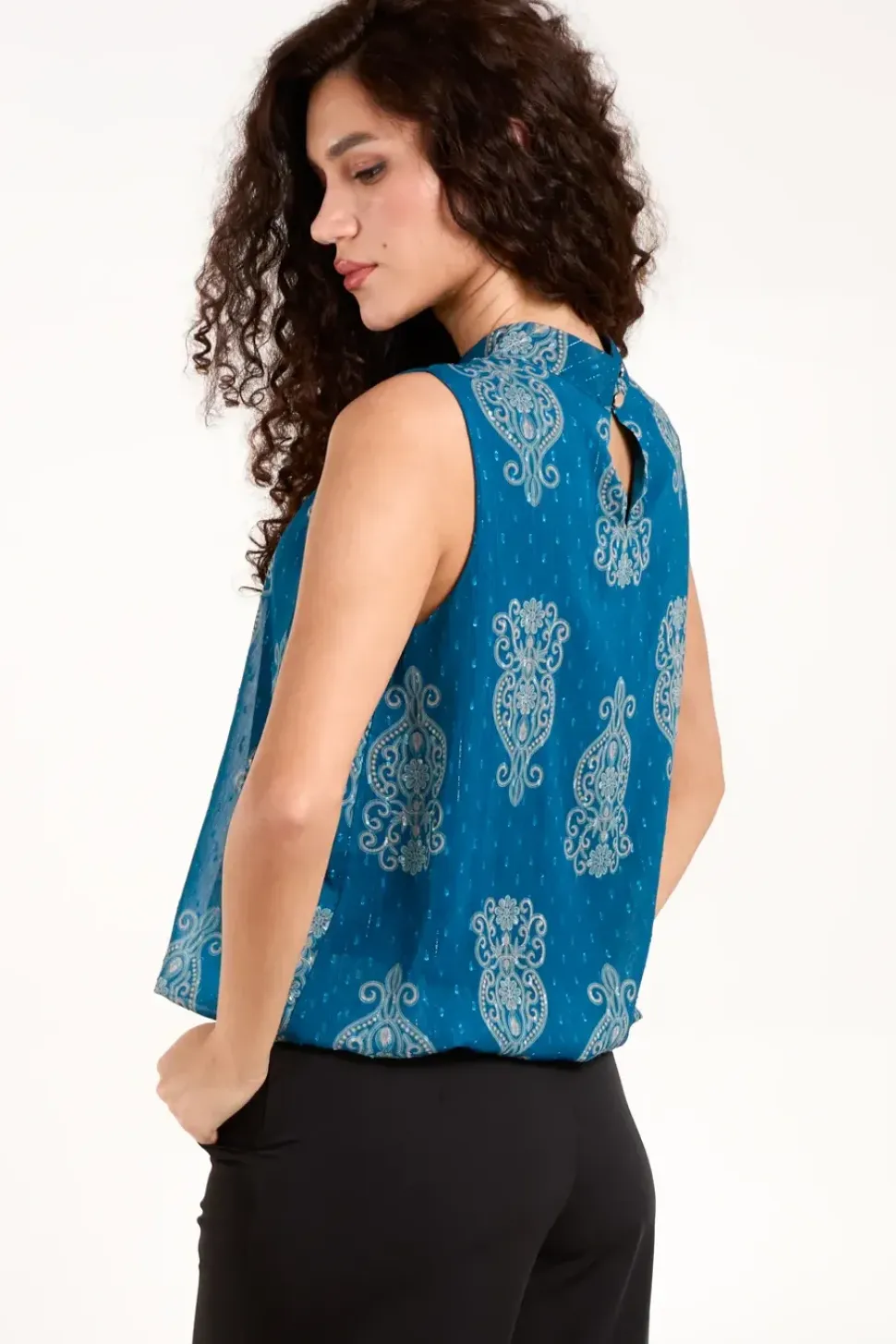 Sleeveless High Neck Puff Ball Top