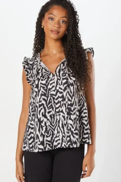 Sleeveless Keyhole Ruffle Blouse