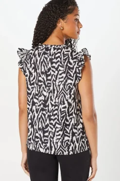 Sleeveless Keyhole Ruffle Blouse