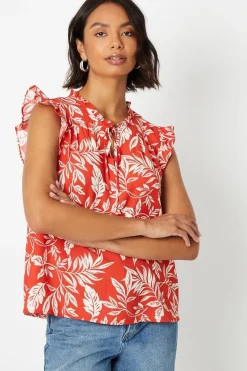 Sleeveless Keyhole Ruffle Blouse
