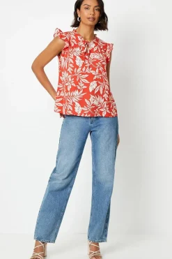 Sleeveless Keyhole Ruffle Blouse