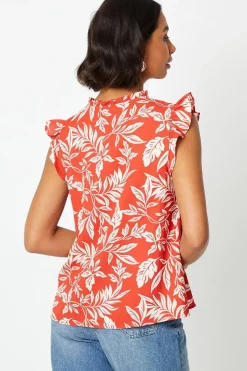 Sleeveless Keyhole Ruffle Blouse