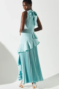 Sleeveless Ruffle Pleat Satin Back Crepe Dress