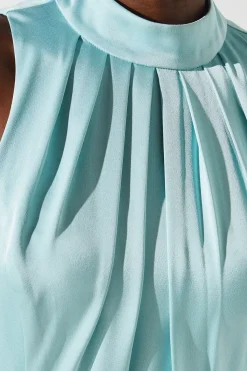 Sleeveless Ruffle Pleat Satin Back Crepe Dress