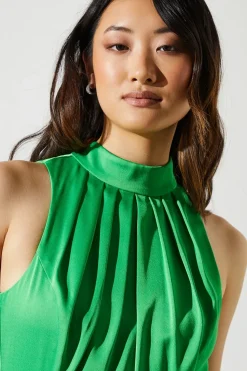 Sleeveless Ruffle Pleat Satin Back Crepe Dress