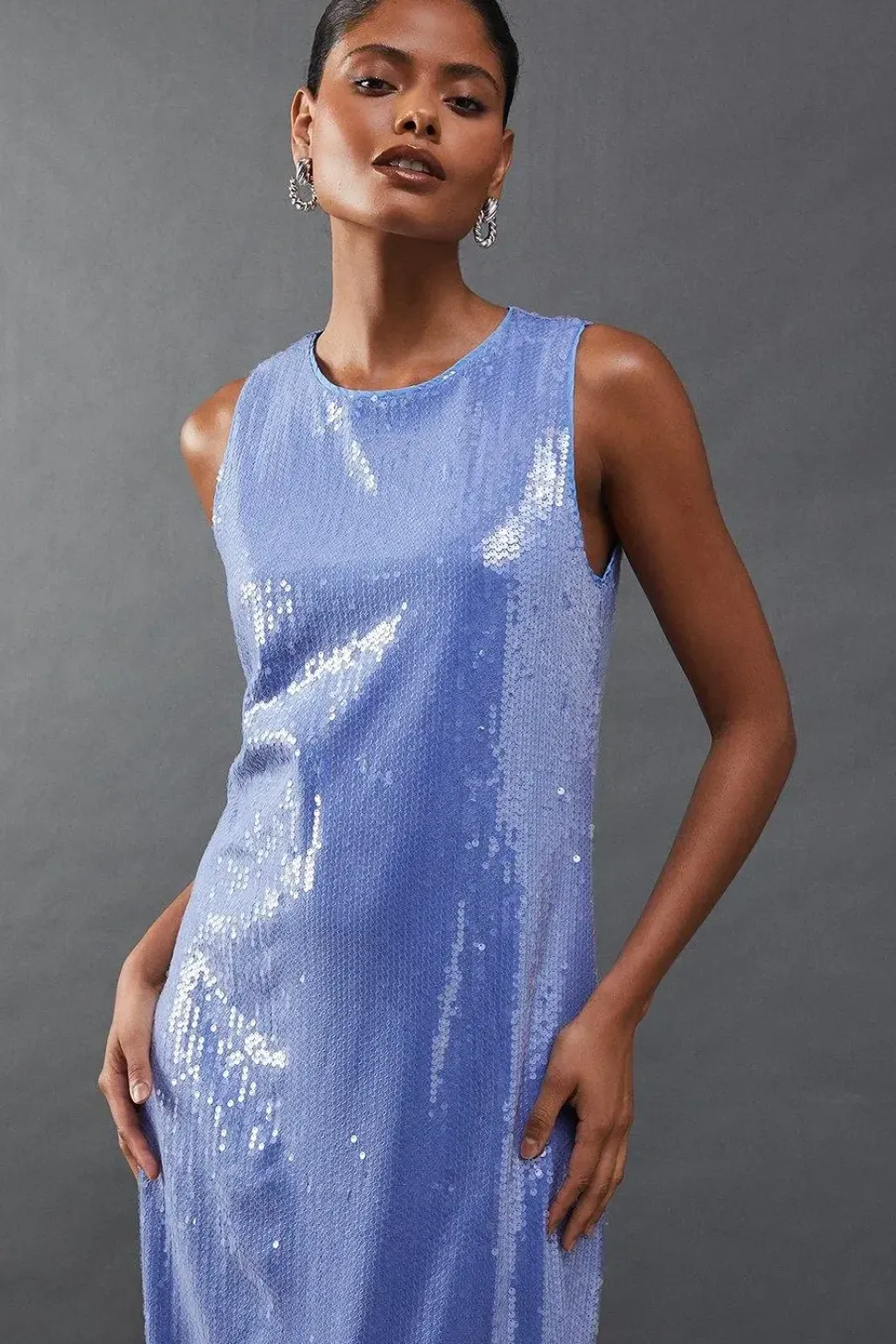 Sleeveless Sequin Midi Column Dress