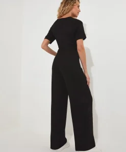 3/4 Sleeve Tie Waist Jumpsuit