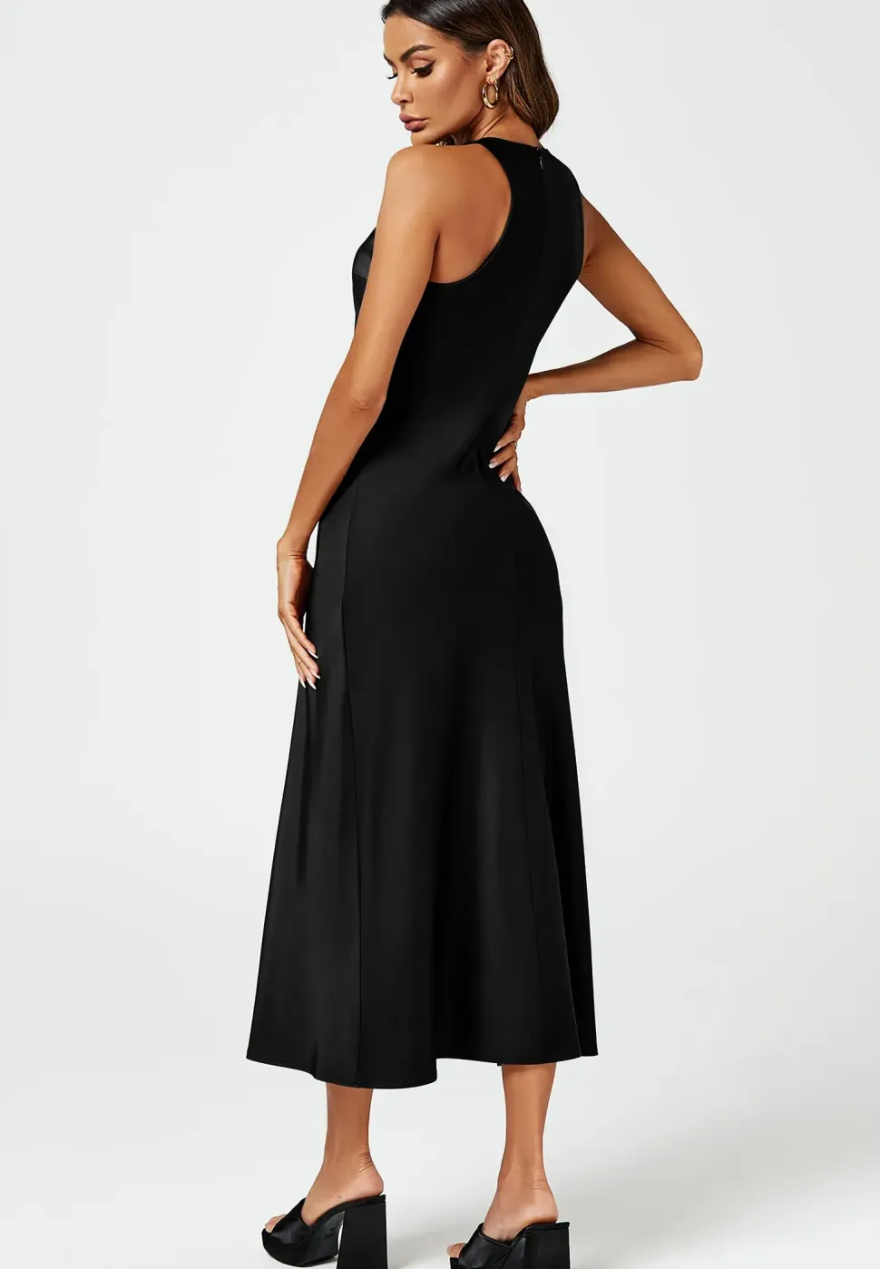 Slim-Fit Satin Midi Dress In Black