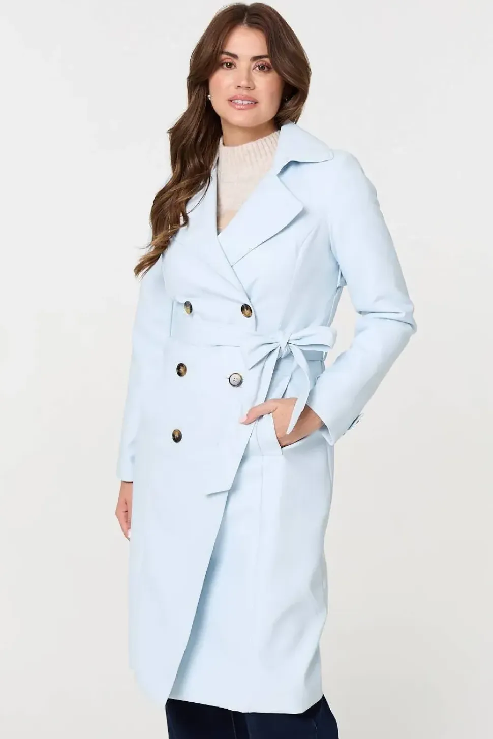 Slim Knee Length Tie Waist Trench Coat