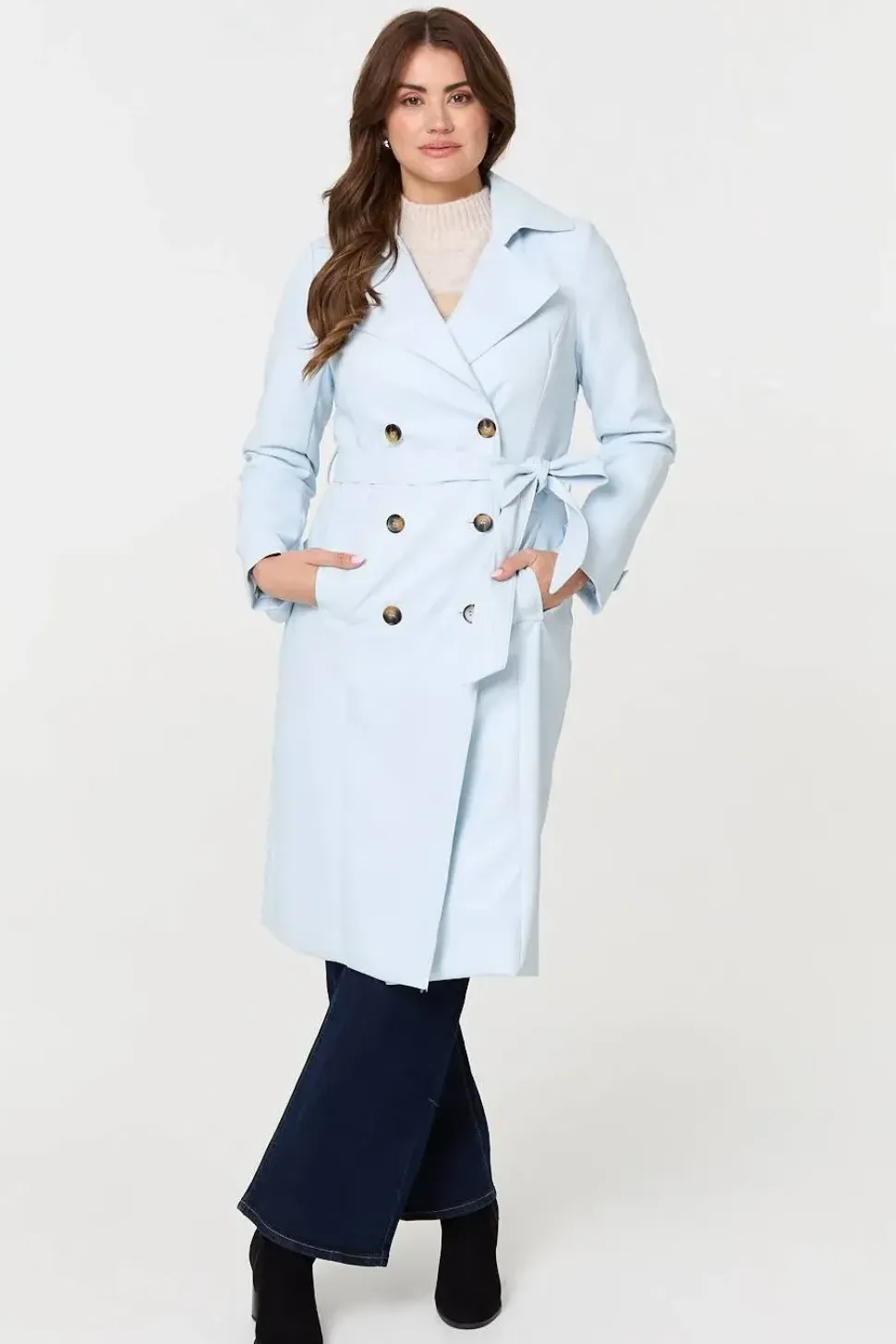 Slim Knee Length Tie Waist Trench Coat