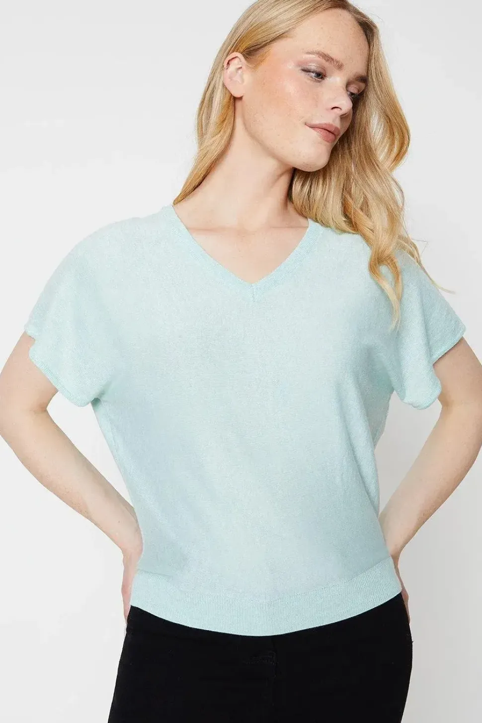 Slouchy V Neck Knitted Tee
