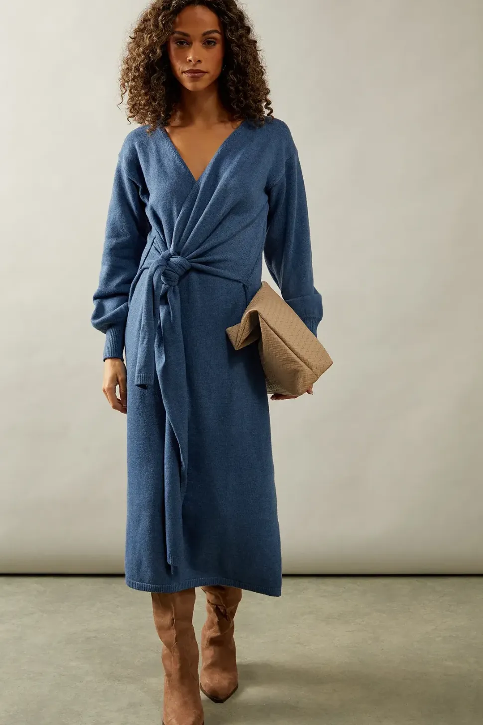 Slouchy Wrap Midi Jumper Dress