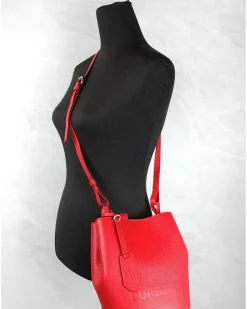 Small Lola Leather Bucket Bag Red