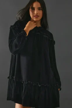 Smock Tiered Velvet Dress