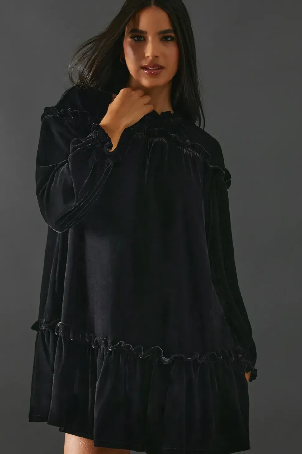 Smock Tiered Velvet Dress