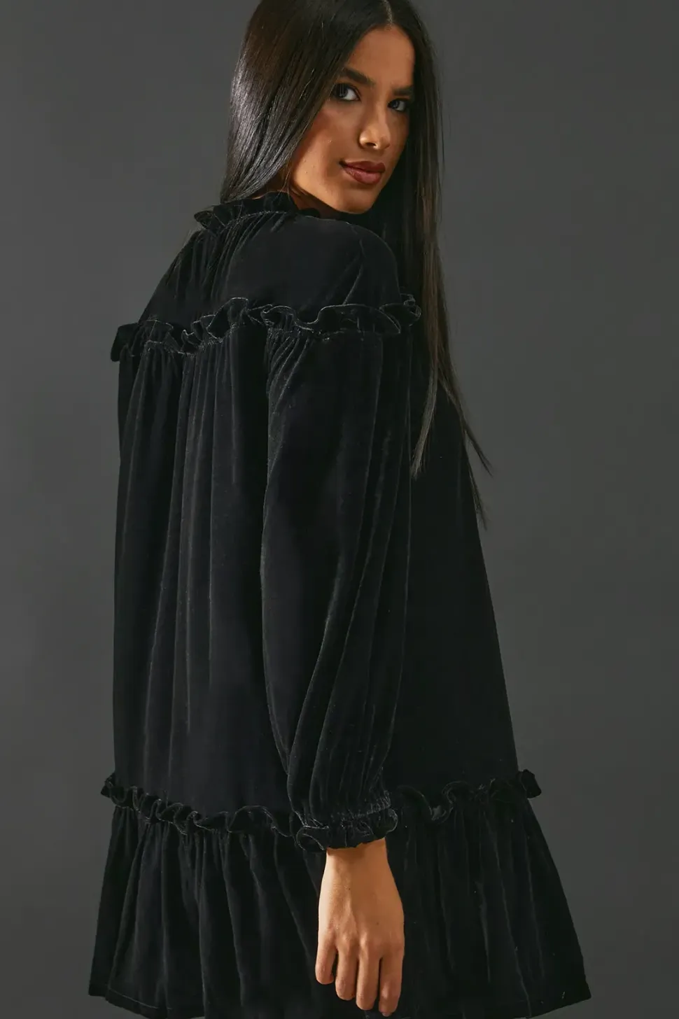 Smock Tiered Velvet Dress