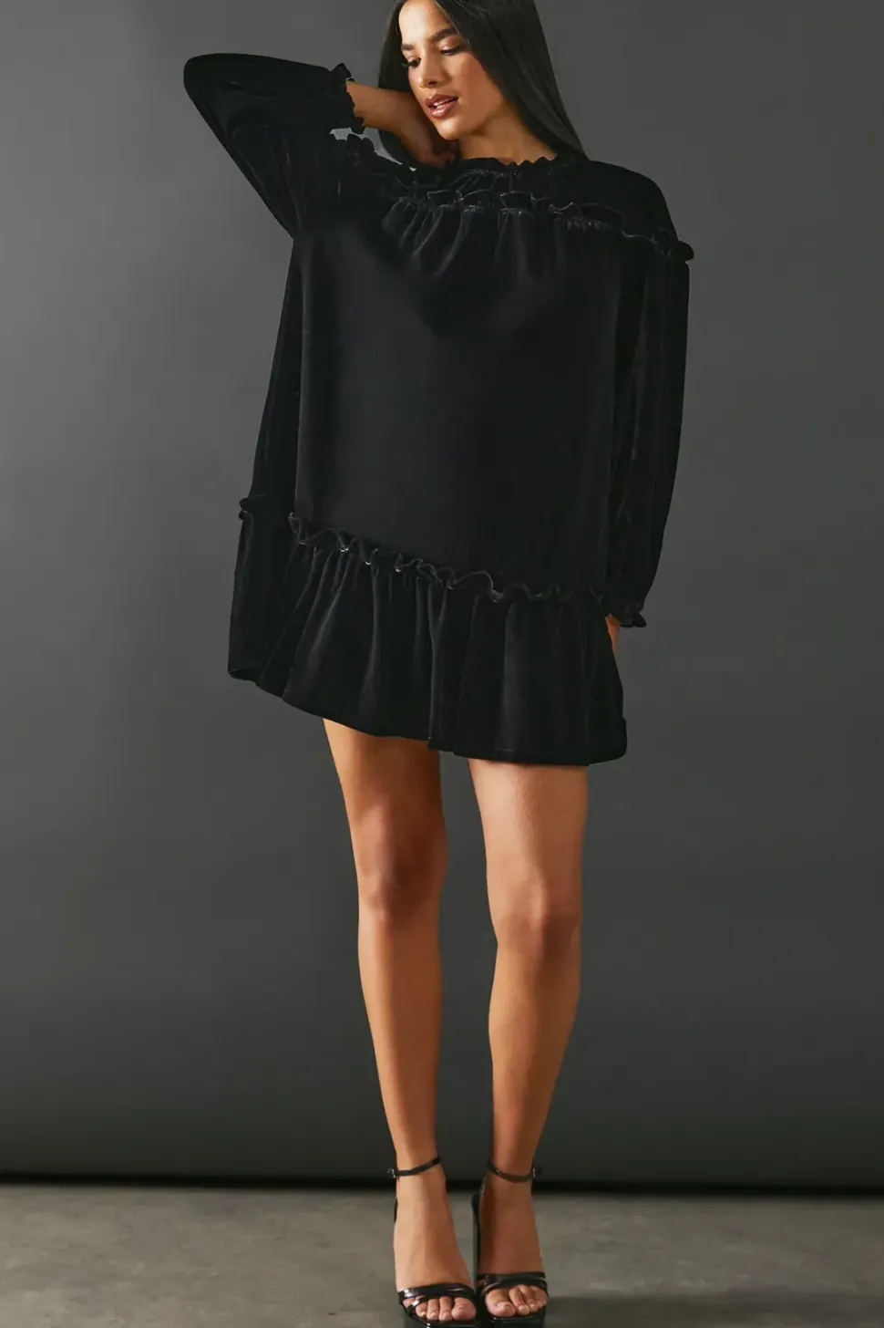 Smock Tiered Velvet Dress