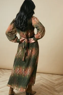 Snake Chiffon Hand Embellished Trim Detail Midi Dress
