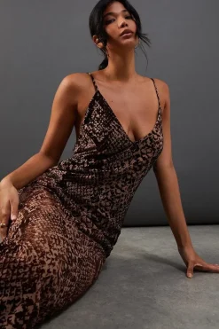 Snake Mesh V Neck Strappy Back Midi Slip Dress