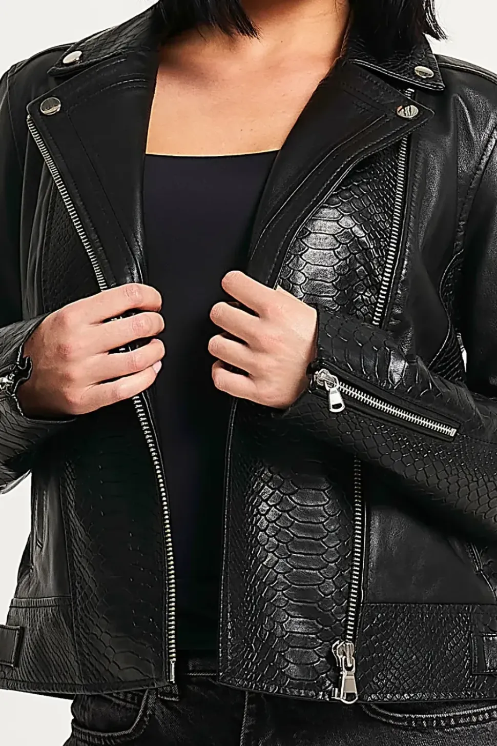 Snake Print Leather Jacket