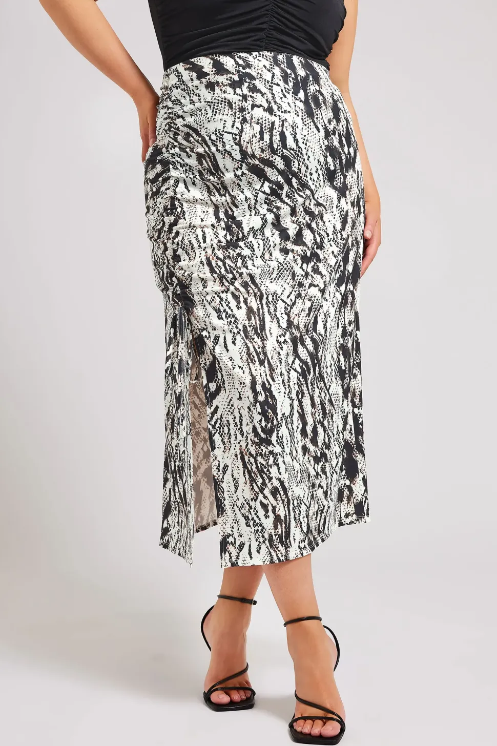 Snake Print Ruched Skirt