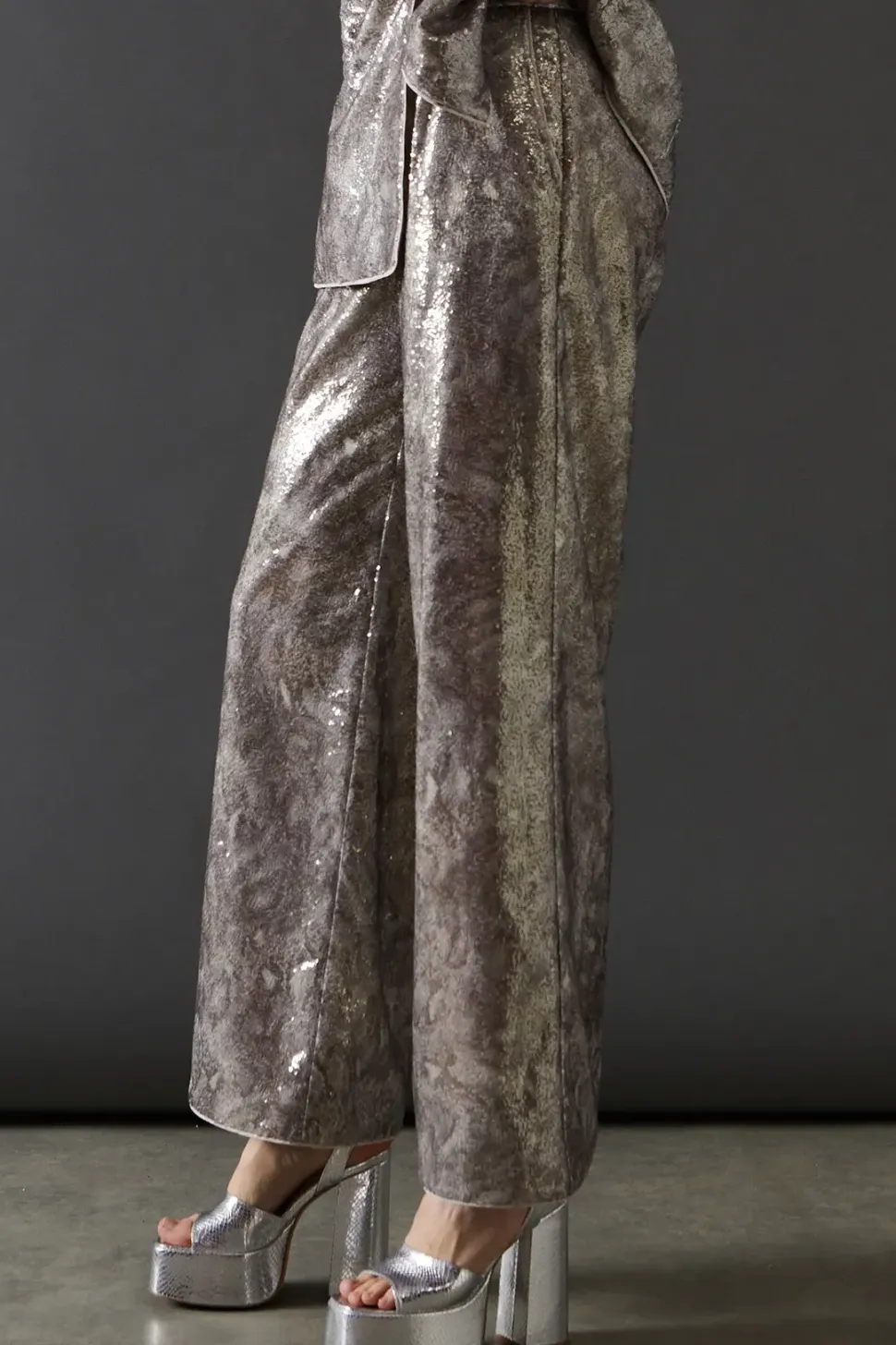 Snake Print Sequin Wide Leg Trouser