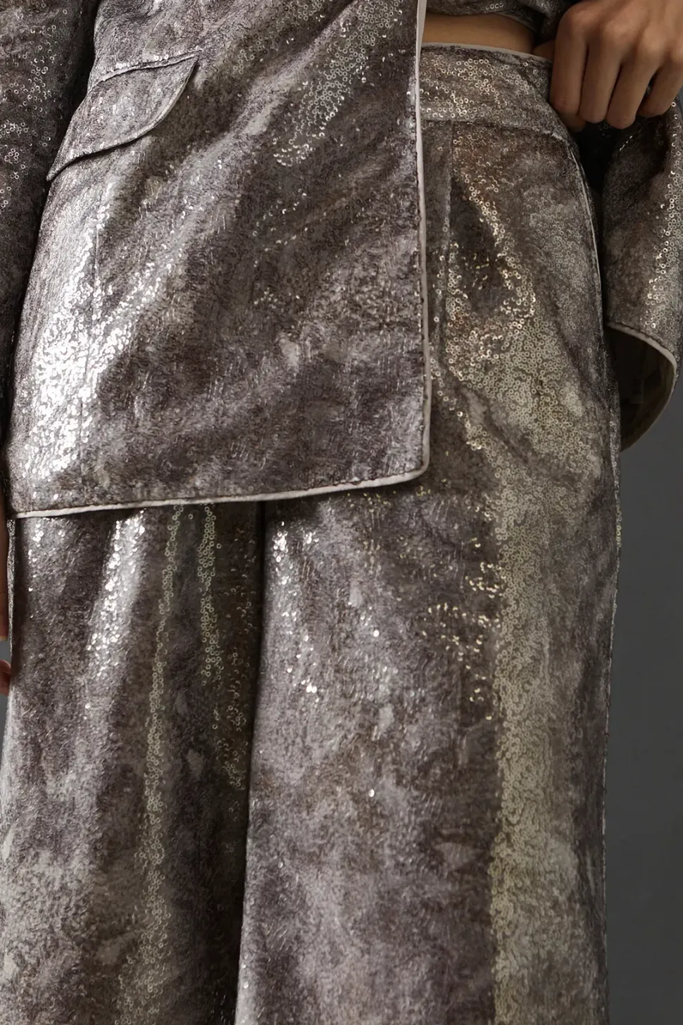 Snake Print Sequin Wide Leg Trouser