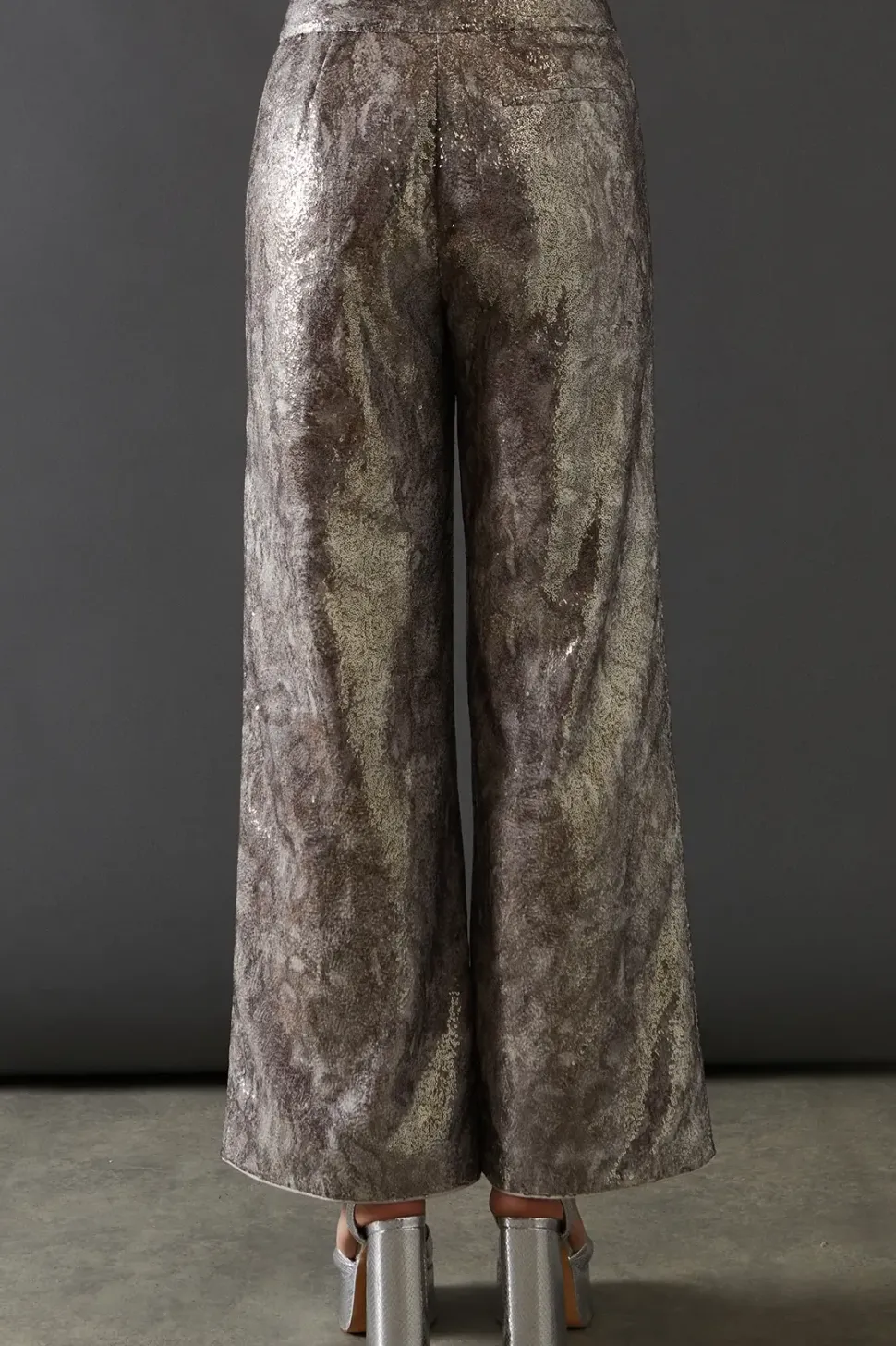 Snake Print Sequin Wide Leg Trouser