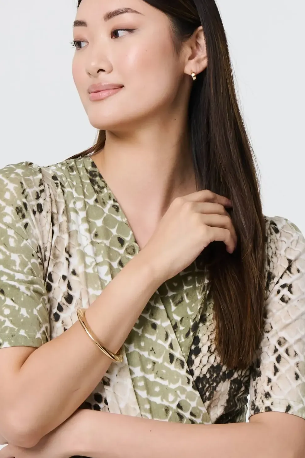 Snake Print 1/2 Sleeve Jersey Midi Dress