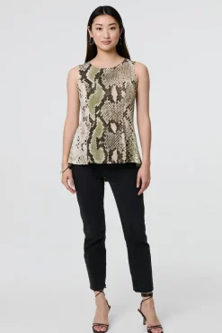 Snake Print Sleeveless Curve Hem Top