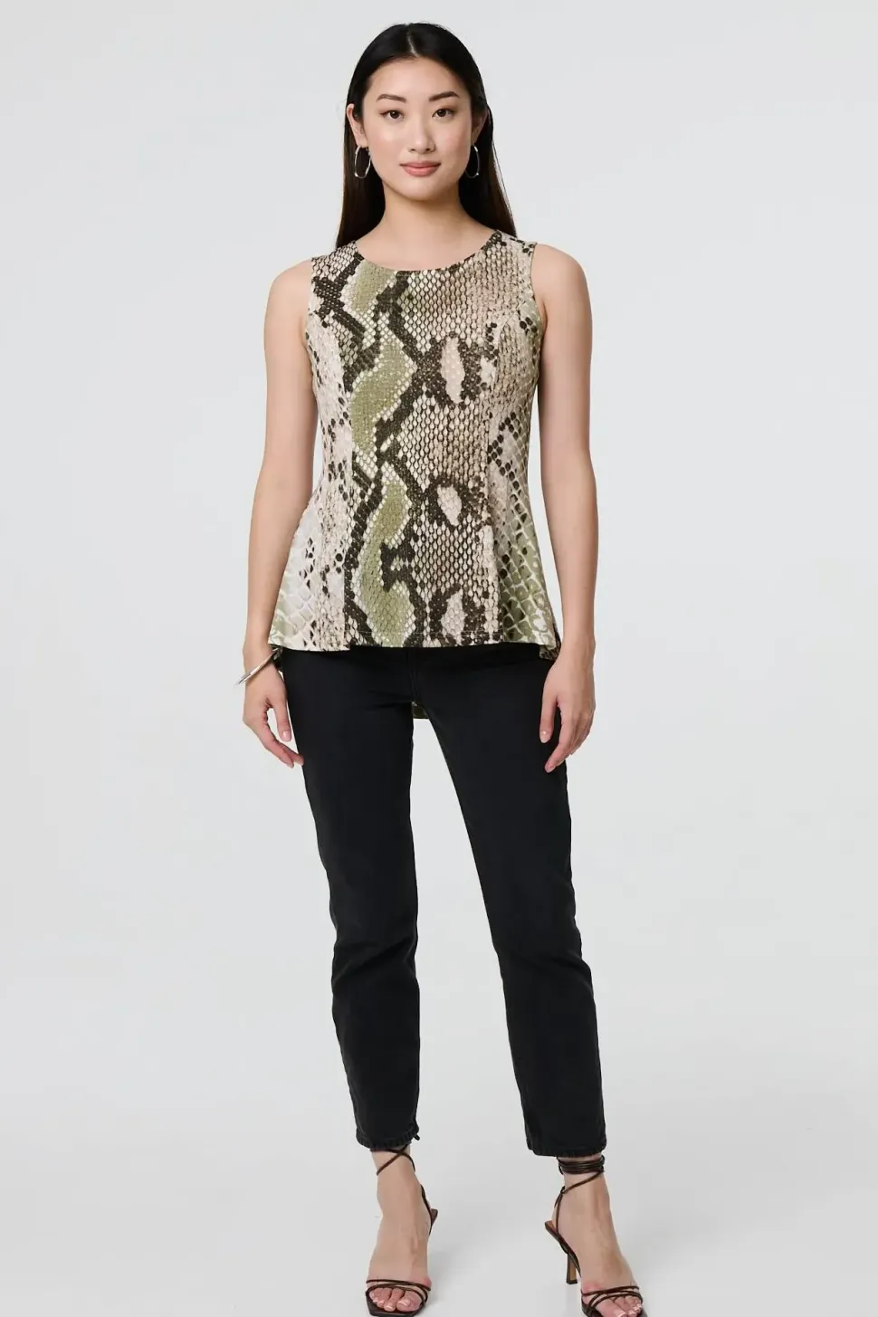 Snake Print Sleeveless Curve Hem Top