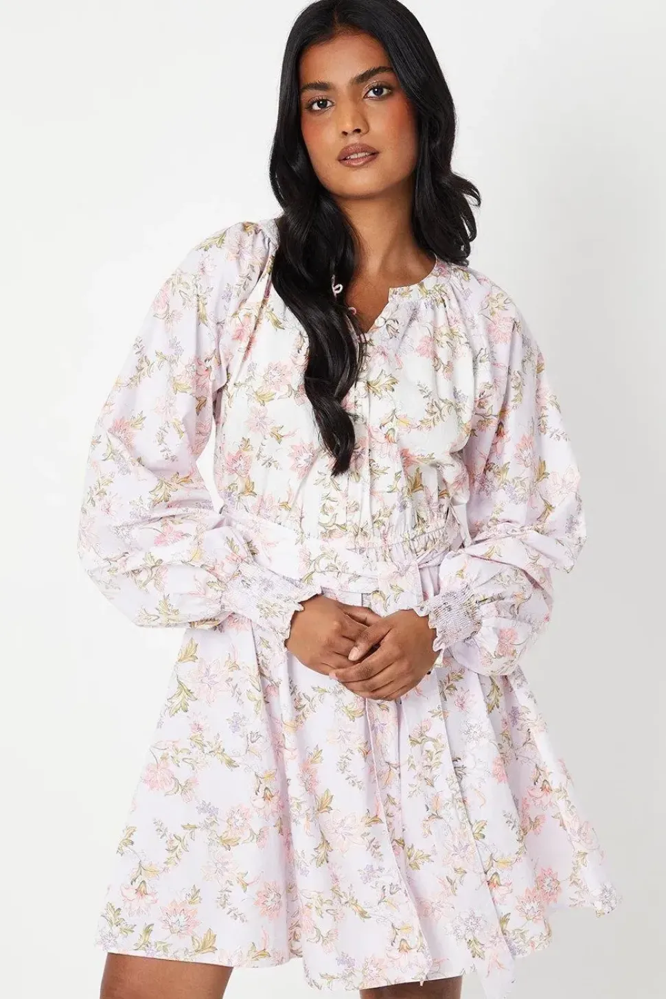 Soft Floral Button Down Belted Mini Dress