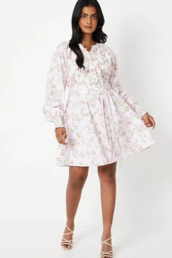 Soft Floral Button Down Belted Mini Dress