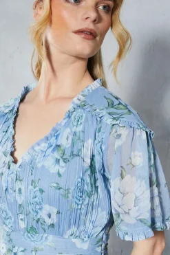 Soft Floral Ruffle Angel Sleeve Maxi Bridesmaids Dress
