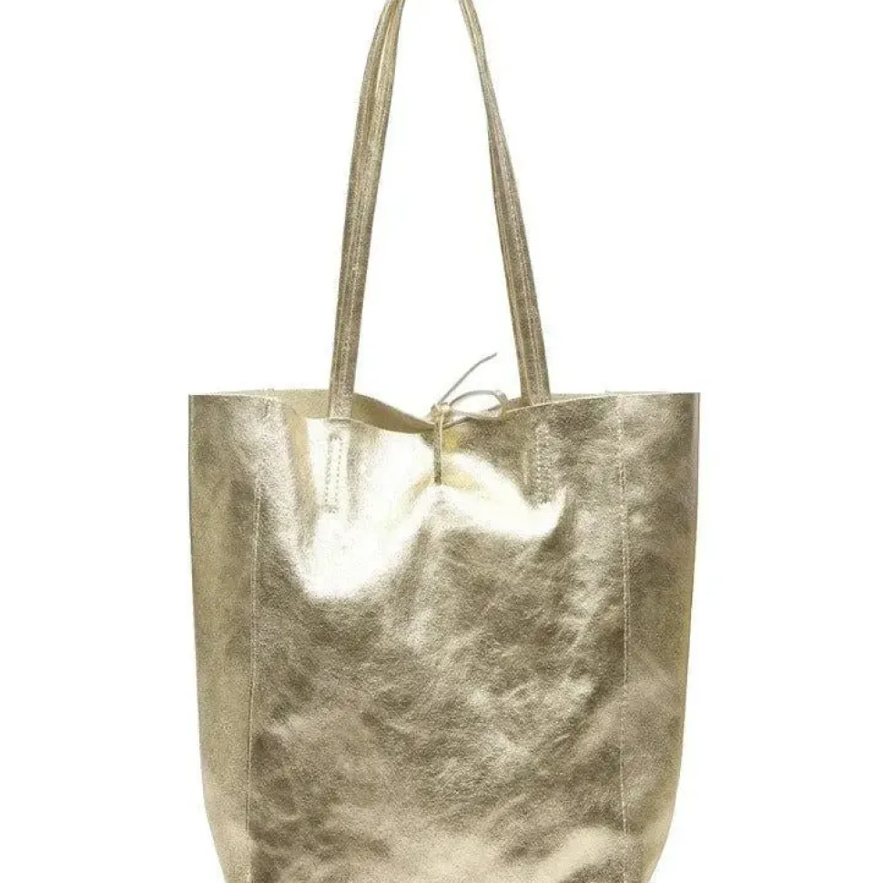 Soft Gold Metallic Leather Tote Shopper Bag | BYDRX