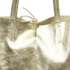 Soft Gold Metallic Leather Tote Shopper Bag | BYDRX