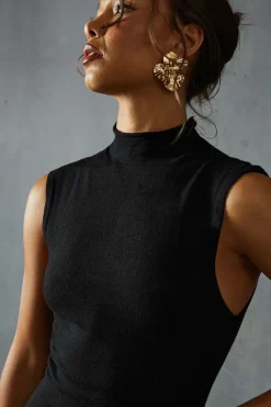 Soft Knit Grown On Neck Sleeveless Split Leg Maxi Dress