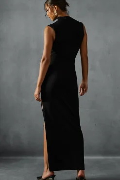 Soft Knit Grown On Neck Sleeveless Split Leg Maxi Dress