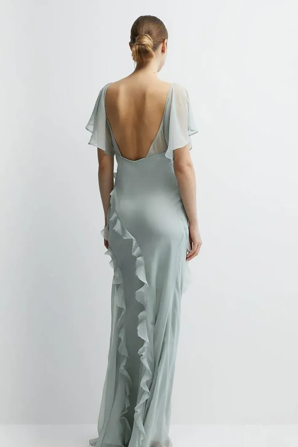 Soft Ruffle Chiffon Angel Sleeve Bridesmaids Dress