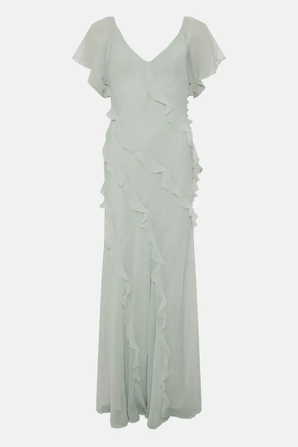 Soft Ruffle Chiffon Angel Sleeve Bridesmaids Dress