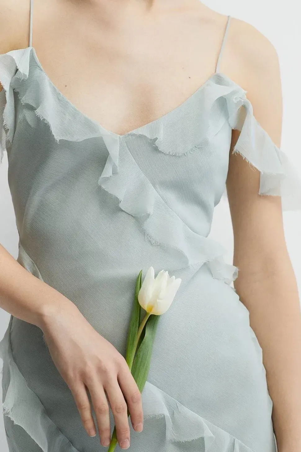 Soft Ruffle Chiffon Cold Shoulder Bridesmaids Dress