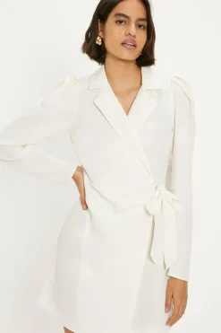 Soft Tailored Puff Sleeve Wrap Dress