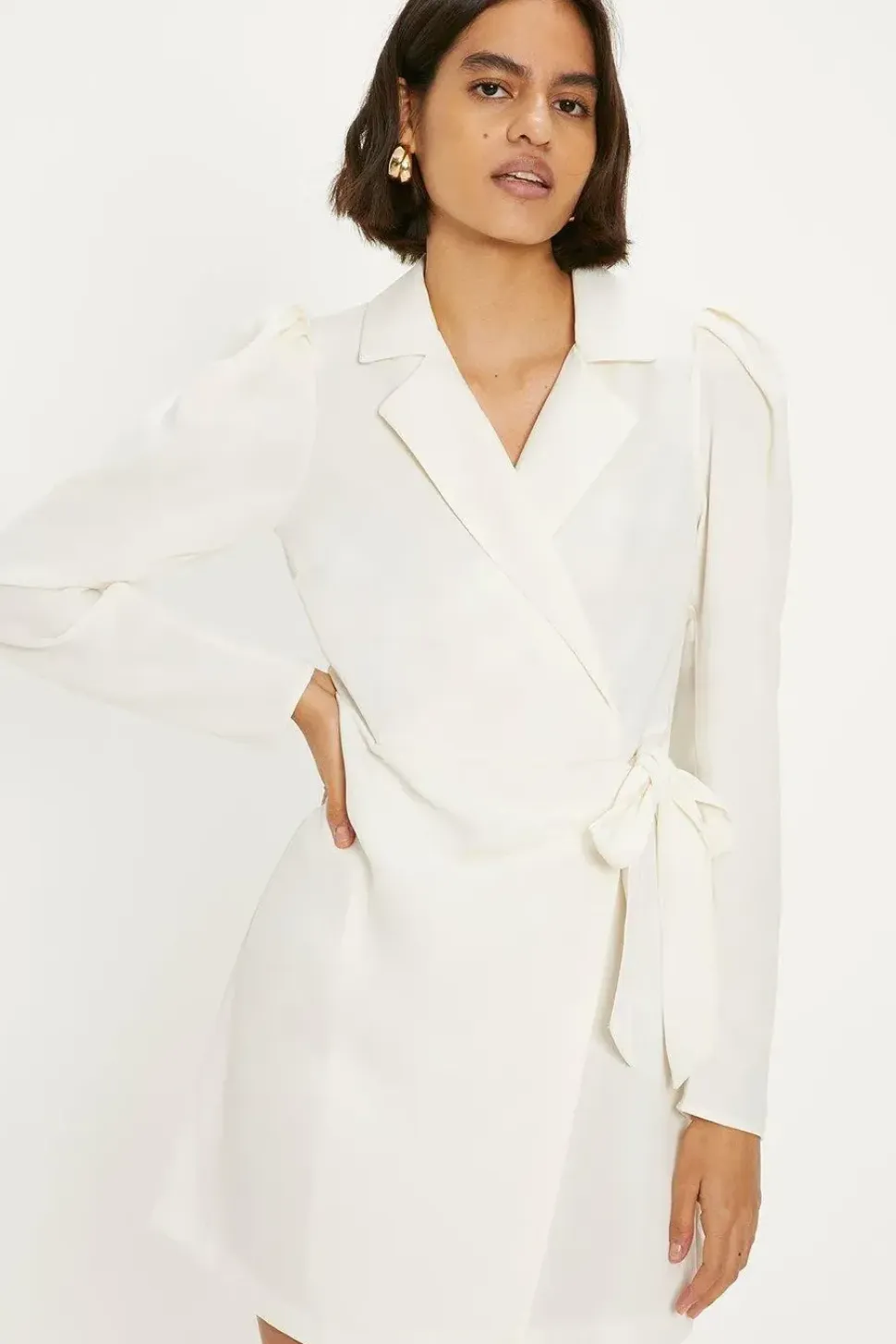 Soft Tailored Puff Sleeve Wrap Dress