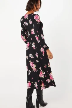 Spaced Floral Long Sleeve Midi Dress