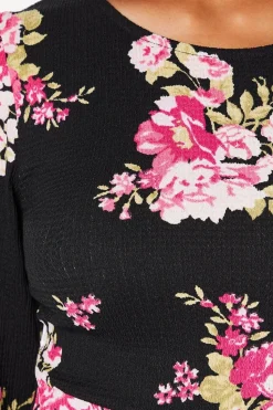 Spaced Floral Long Sleeve Mini Dress