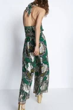 Sparkle Border Print Halter Neck Jumpsuit