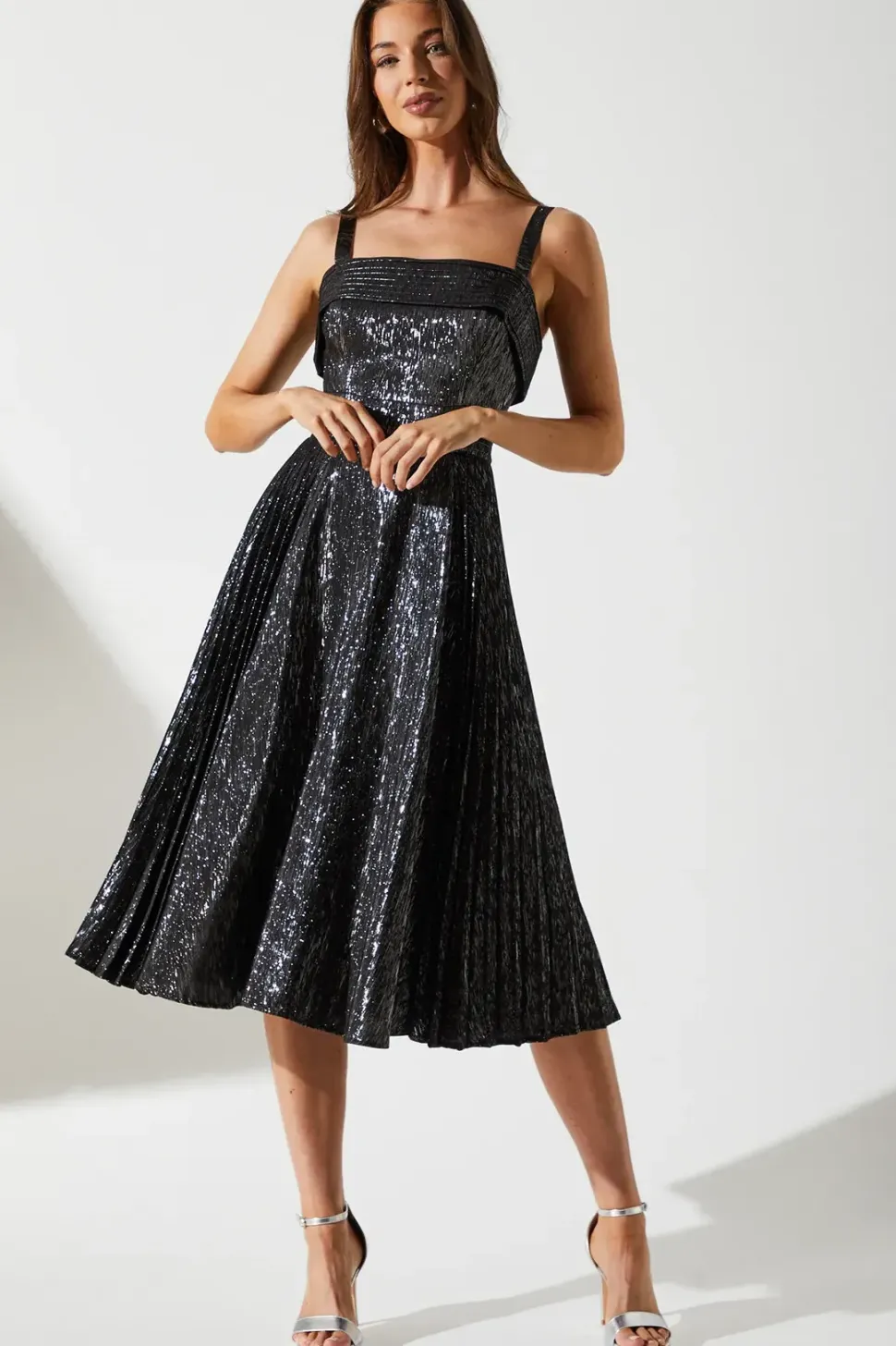 Sparkle Jacquard Midi Wedding Guest Dress