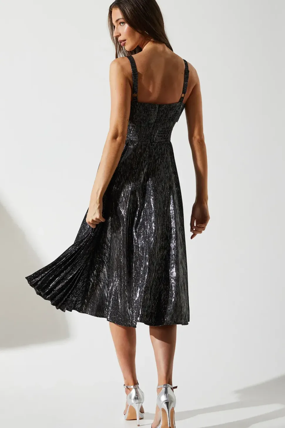 Sparkle Jacquard Midi Wedding Guest Dress