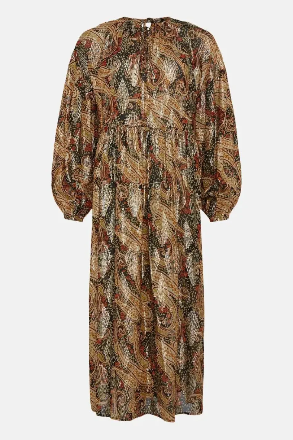 Sparkle Jacquard Tie Neck Midi Dress