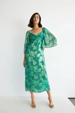 Sparkle Jacquard Twist Neck Midi Dress